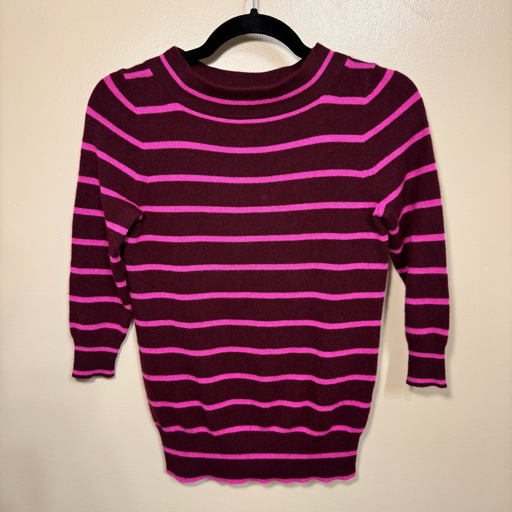 J Crew Cashmere Bateau Sweater In Stripe Cabernet XXS